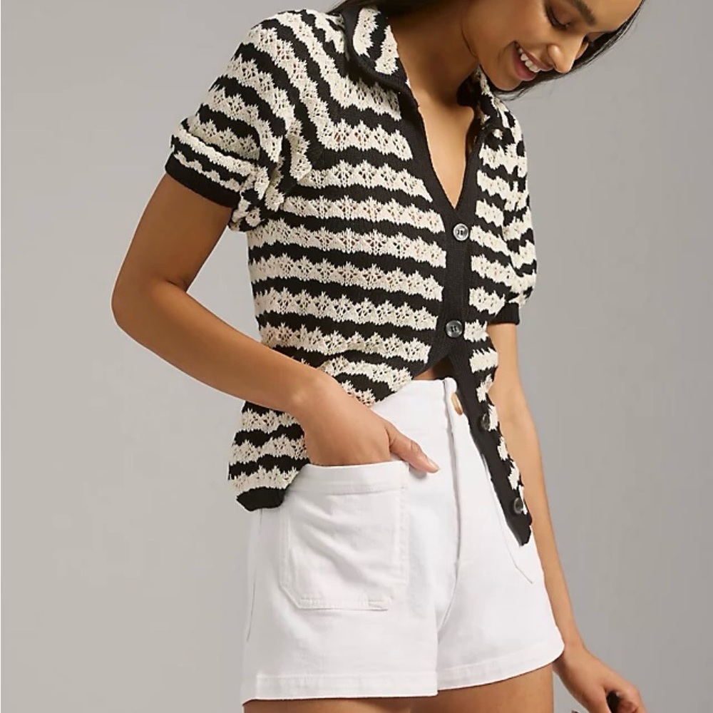 Maeve Black and White Striped Button Down Shirt